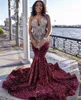 Bourgogne col en V longue robe de bal pour les filles noires 2023 aso ebi perlé gillter paillettes fête d'anniversaire soirée robe formelle