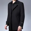 Herrgravrockar Fashion Woolen Solid Color Single Breasted Lapel Long Coat Jacket Casual Overcoat Spring and Autumn 230216