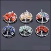 Charms Gravel 7 Chakra Beads Stone Wrapped Tree Of Life Energy Healing Crystal Reiki Pendant For Necklace Jewelry Making Drop Delive Dhoku