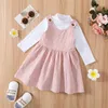 Clothing Sets Toddler Kids 2 Pieces Outfits Casual Fashion Turtleneck Long Sleeve Ribbed Tops Plaid Strap Dress Set Baby Girls