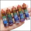 Stone 13X48Mm 7 Chakra Hexagonal Column Natural Crystal Mosaic Craft Gift Yoga Hand Play Odornment Decoration Drop Delivery Jewelry Dh2M9