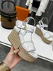 Designer Sandales Starboard Wedge Sandal Femmes Espadrilles à talons hauts Sandale en paille naturelle Sandale perforée Cuir de veau Lady Slides Chaussures de plein air Avec boîte
