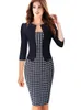 Casual Dresses Nice-forever Faux Jacket Vintage Elegant Patterns Work dress Office Bodycon Female 34 Sleeve Sheath Women Dress b237 230215