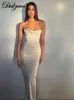 Повседневные платья Dulzura 2022 Summer Women Женщины твердые атласные ремешки Corset Midi платье Bodycon Sexy Streetwear Elegant Club Festival Вечер T230210