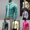 Мужские платья рубашки мода мужчина с твердым цветом кнопки с длинным рукавом вниз по рубашке тонкие формальные бизнес -топ маленький размер 230216