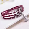 Charm Bracelets Wholesale Wine Red Garnet Natural Stone Beads Tibetan Silver Leaf Pendant Women Beauty Bracelet Multilayer Jewelry 230215