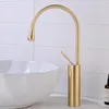 Bathroom Sink Faucets Luxury Golden Finished Brass Faucet Single Handle Cold And Water Tap Mixer High Basin