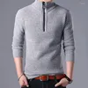 Herrtröjor 2023 herrstativ krage hösten vinter varm kashmir ull zipper pullover man casual stickwear smal fit tops män