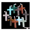 Charms 40x28mm Natural Crystal Stone Cross Pendants f￶r halsbandsmycken Making Drop Leverans Fyndkomponenter Dh9by