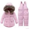 Cappotto Toddler Boys Girl Clothes Set Piumino per bambini Inverno Super caldo con cappuccio in vera pelliccia Costume per bambini Tuta da neve spessa Drop De Dhaw3