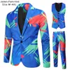 Herrar dräkter blazers mode hip hop tryckt gul blazer set män jackor byxor väst hösten vårklubb prom 3 stycken terno masculino 230216