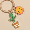 Porte-clés soleil Cactus fleur porte-clés mignon porte-clés en métal émail charmes bijoux à bricoler soi-même chaînes pour femmes sac décoration 1 pièce