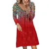 Women's casual women's spring and summer dress zipper off-shoulder printed long-sleeved dress