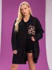 Koszulka damska plus size plus size 4xl Black T koszule Kobiety jesienne kieszenie na długie rękawie Lopardzie duże duże rozmiary bluzki Owwrotne topy 230216