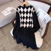 Plus Size Dresses 155KG Women's Chest 160 Spring Autumn Loose V-Neck Long Diamond Sweater Dress Black 2XL-7XL 8136