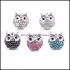 Charms grossist kristall sier f￤rg uggla snap -knapp kvinnor smycken fynd strass 18mm metall snaps knappar diy armband drop del dhr8g