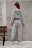 여자 2 피스 바지 조각 조각 긴 소매 후드 스웨트 셔츠와 추출 주름 캐주얼 한 느슨한 스포츠웨어 슈트