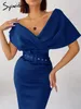 Casual Dresses Syiwidii Bodycon Bandage for Women Off Shoulder Elegant Party Ladies Vintage Midi Dress Club Evening with Belt 230216