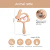 Rattles Mobiles 1PC Baby Wooden Rattle Beech Animal Hand Teething Wooden Ring Makes A Sound Montessori Educational Toy Attract Attention 230216