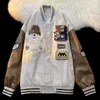 Kadın Ceketleri Ayı Mektubu Akın işlemeli paltolar y2k sokak retro kadife kumaş beyzbol üniforma çift 230216