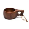 Tazze Piattini Finlandia Kuksa Tazza da caffè portatile Manico in legno di acacia Gancio in corda di vacchetta Tazza per succhi