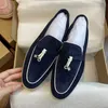 Designer Loropiana Charms Shoes Pure Original LP Britse stijl kleine slotgespelde zachte zool loafer schoenen met platte bodem ronde teen enkele lederen comfortabele dames