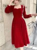 Casual Dresses Women Autumn Winter Solid Retro Elegant Evening Party Midi Dress Long Slevee Korean Style Fairy France Vintage DressCasual