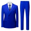 Herrdräkter Plyesxale Designer Men 2 stycken Double Breasted Wedding Suit for Sky Blue Burgogne Purple Red Black Grey Q1262