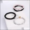 Charm Bracelets Women Men Lover Chic Magnet Friendship For Couples 8Mm Pink White Black Stone Stretchy Beaded Bracelet Statement Jew Dhqvq