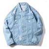 Men's Jackets Men Denim Coat Solid Color Fine Stitching Dressing Single Breasted Turndown Collar Jacket Cargo For Travel