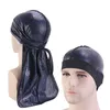 Beanies Beanie/Skull Caps unisex Silkeslen Durag lång svans och breda remmar Vågor för män Solid Doo Rag Bonnet Cap Bekväm sovande hatt