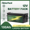 TIKKOPACK 12V 100Ah Paquete de batería de litio Conector BMS incorporado 4S 100A 5000 Ciclo Lifepo4 Celdas recargables para sistema solar