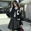 Kvinnorjackor Deeptown Gothic Croped Baseball Women Black Fashion Streetwear Vintage Eesthetic Bomber Jacket Autumn Trend Coat 230216