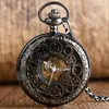 Relógios de bolso PA010 Village Black Skeleton Hollow Mechanical Watch Winding para homens ou mulheres