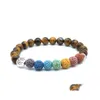 Bracelets de charme Arbre de vie 8mm Sept Chakras Bracelet Pierre de lave Oeil de tigre Lapis Lazi Perlé Diffuseur d'huile essentielle Yoga Bijoux D Dhjwt