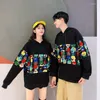 Men's Hoodies Autumn Winter Graffiti Print College Style Couples All-match Funny Oversized Streetwear Hip Hop Simple Man Sweatshirt