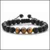 Charm Armband Natural Stone Armband 8mm Tiger Eye Black Lava Stones Justerbara yogap￤rlor Healing Energy Mens Bangle Friendship G Dhtgz