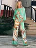 Women's Swimwear 2023 Boho Print Tops Or Pants Casual Sexy Belt Summer Clothes Woman Slash Neck Top Bottoms Full Length Beach Wear A1062