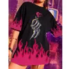 Damen T-Shirts Black Flame Fun Skull Print Shirt für Frauen Übergroße lose Sommer T-Shirts Mode Hip Hop Harajuku Stil Damen