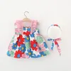 Fille robes belle robe d'été chapeau de soleil 2 pièces/ensemble infantile bébé princesse à volants Floral coton robe d'été slips tenues vêtements