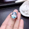 Cluster Ringe Natürlicher Blauer Topas Edelstein Ring S925 Silber Edelstein Mode Große Runde Blume Sonne Frauen Mädchen Party Geschenk Schmuck