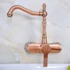 Badkamer wastafel kranen enkele handgreep met dubbele gat wand gemonteerd bassin kraan antieke rode koperen keuken koud en watermixer tap dnf939