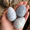 Dekorativa figurer naturliga blå Celestine Egg Polished Stone Yoni Crystal Healing Reiki kraftfull meditation