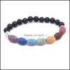 Bracelets De Charme Arbre De Vie Charmes Guérison 7 Chakras Pierre De Lave Ovale Bracelet Perlé Diffuseur D'huile Essentielle Cordes À La Main Pour Les Femmes Dhk57