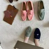 Ontwerper Loropiana Charms Shoes LP Lofo Dames Nieuwe platte hak één voet lederen herfst zacht forens comfortabele ronde teen enkele schoenen