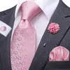 Cravatta da sposa in seta floreale tinta unita rosa per uomo Handky gemello Boutonniere cravatta Fashion Design Business Party Dropship Hi-Tie