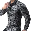 Men's Casual Shirts 2023 Men's Shirt Luxury Floral Print High Quality Long Sleeve Business Dress Black Prom Social