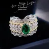 Pierścienie klastrowe Vintage Emerald Diamond Ring 925 Srebrny Party Wedding For Women Bridal zaręczynowy Prezent urodzinowy