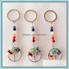 Keychains Lanyards Tree of Life Reiki Healing Keyrings Natural Stone Chakra Amethyst Pink Rose Crystal Key Rings Women Jewelr Dhrfn