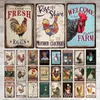 Oeufs frais en métal signe en étain ferme boutique café français lait maison décoration murale Vintage poulet affiche plaques en étain Happy Chicken rétro Plaque poulet affiche décor taille 30X20 CM w01